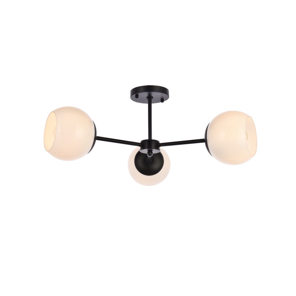 Living District by Elegant Lighting  LD649F26BK Briggs 26 Inch Flush Mount In Black With White Shade