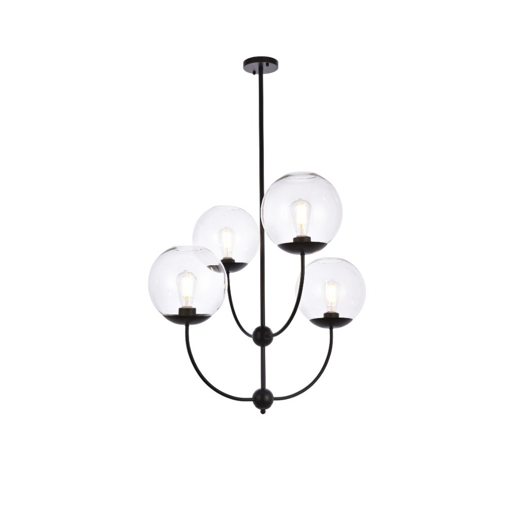 Living District by Elegant Lighting  LD652D30BK Lennon 31.5 Inch Pendant In Black With Clear Shade
