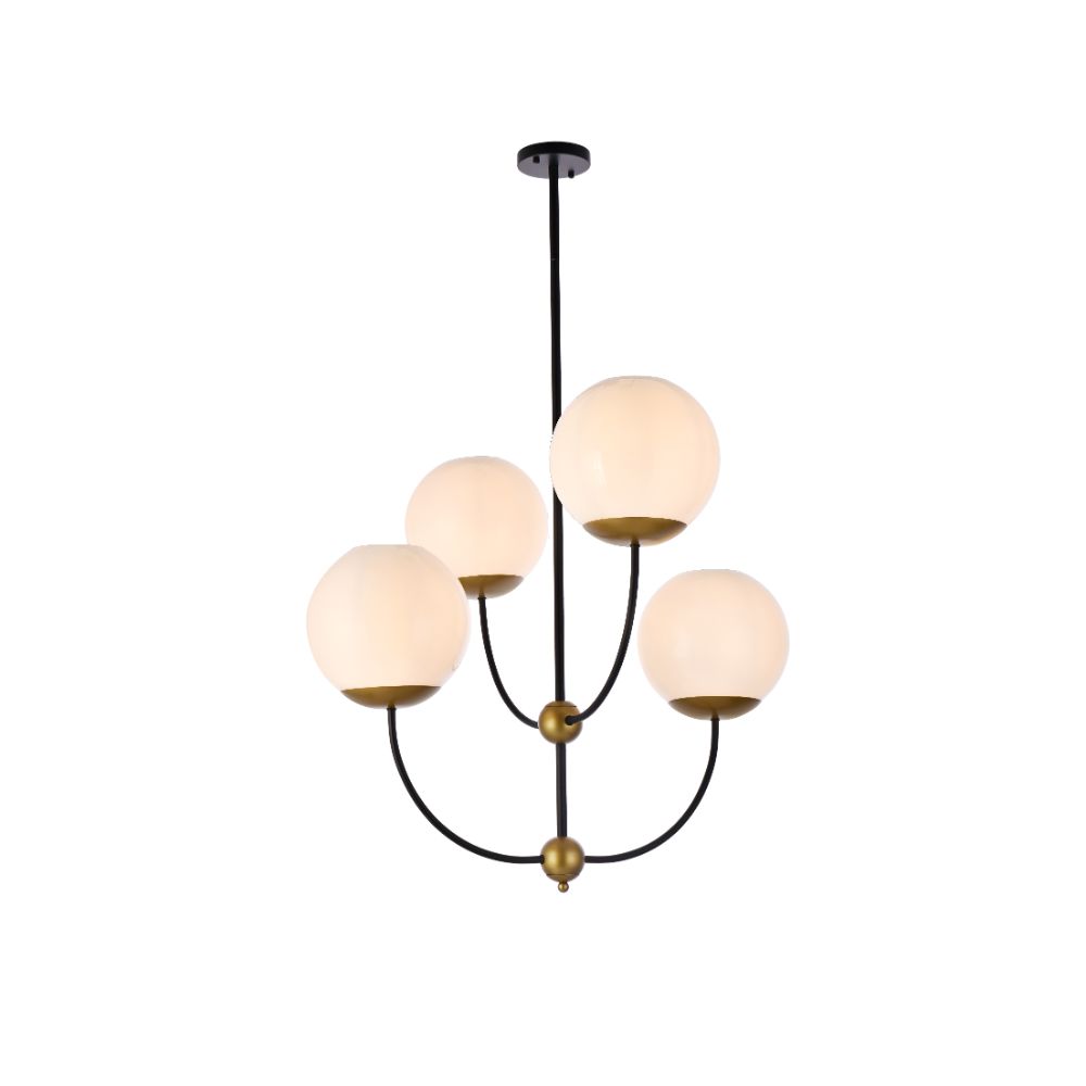 Living District by Elegant Lighting  LD653D30BRK Lennon 31.5 Inch Pendant In Black And Brass With White Shade