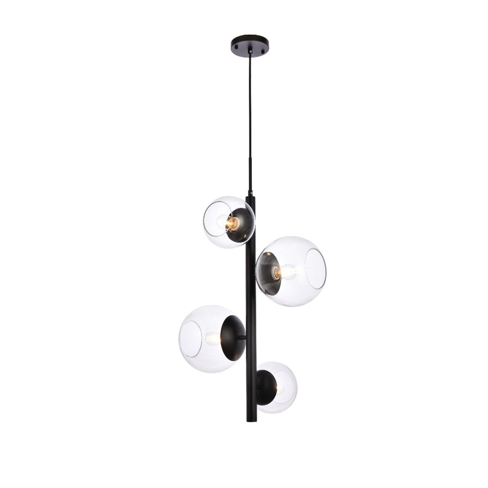 Living District by Elegant Lighting  LD654D18BK Wells 18 Inch Pendant In Black With Clear Shade