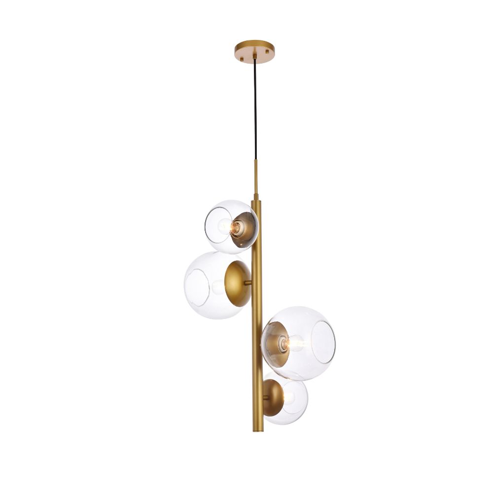 Living District by Elegant Lighting  LD654D18BR Wells 18 Inch Pendant In Brass With Clear Shade