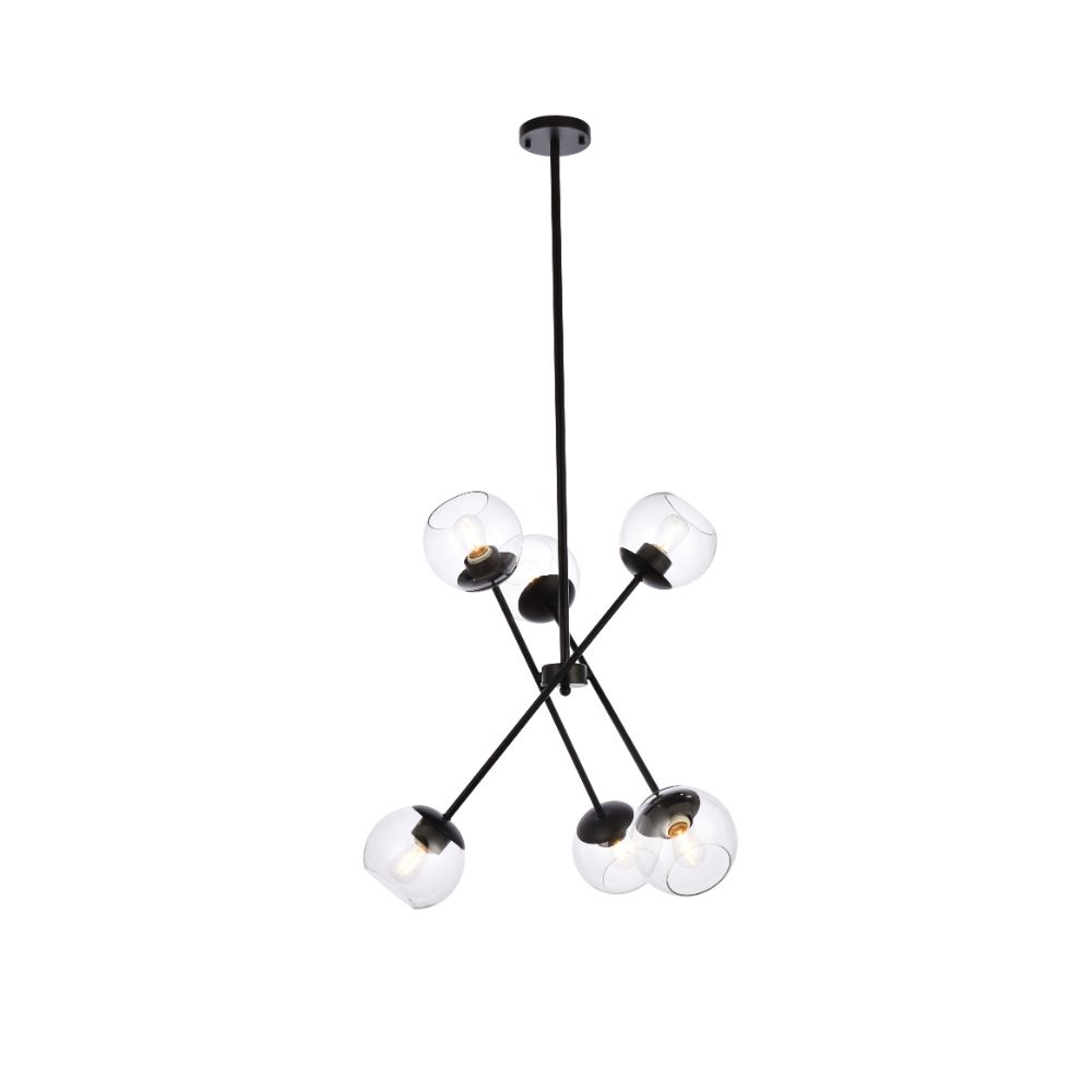 Living District by Elegant Lighting  LD656D24BK Axl 24 Inch Pendant In Black With Clear Shade
