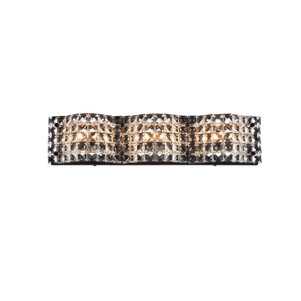 Living District by Elegant Lighting LD7001W21BK Tate 3 light bath sconce in black with clear crystals