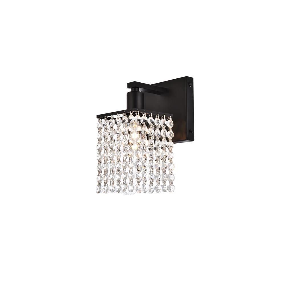 Living District by Elegant Lighting LD7006BK Phineas 1 light bath sconce in black with clear crystals