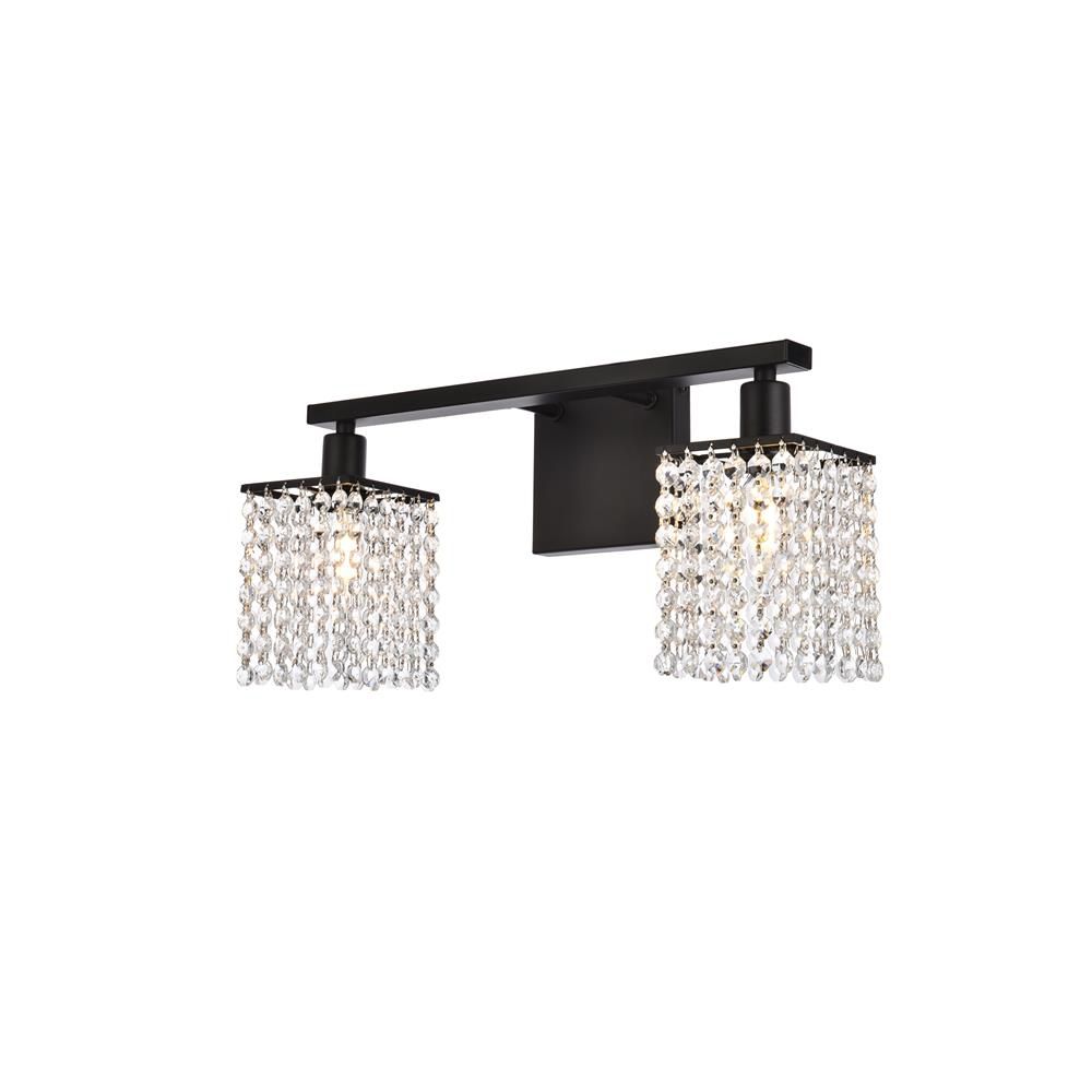Living District by Elegant Lighting LD7008BK Phineas 2 lights bath sconce in black with clear crystals