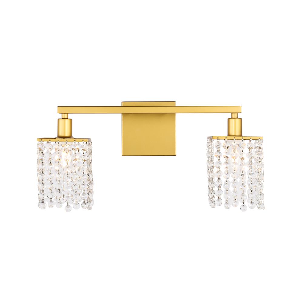 Living District by Elegant Lighting LD7008BR Phineas 2 light Brass and Clear Crystals wall sconce