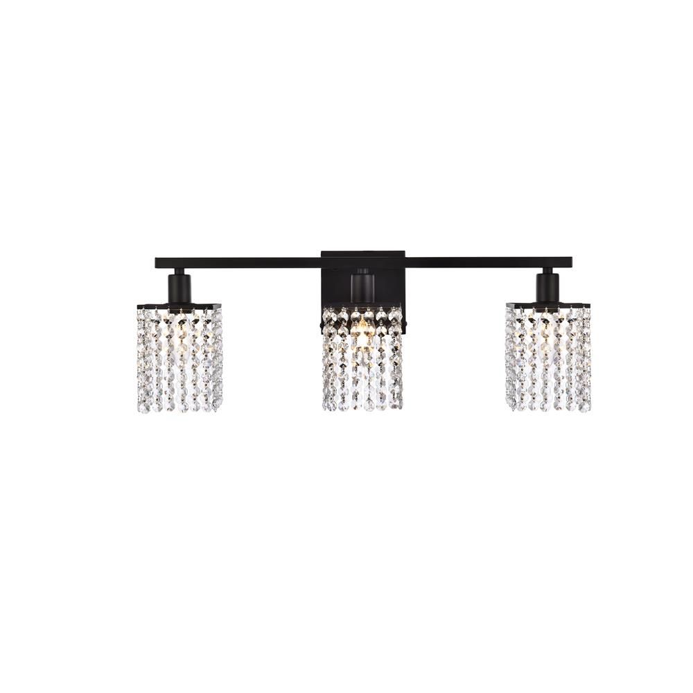 Living District by Elegant Lighting LD7010BK Phineas 3 lights bath sconce in black with clear crystals
