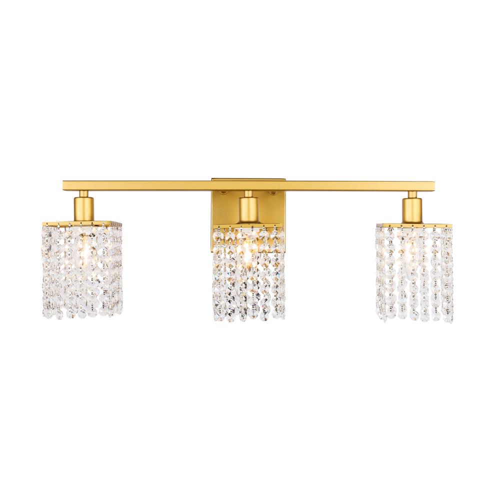 Living District by Elegant Lighting LD7010BR Phineas 3 light Brass and Clear Crystals wall sconce