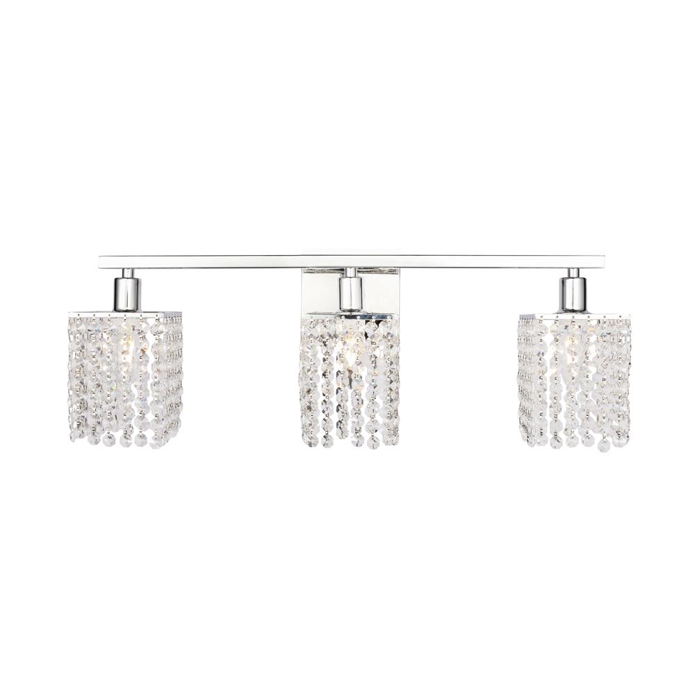 Living District by Elegant Lighting LD7011C Phineas 3 light Chrome and Clear Crystals wall sconce
