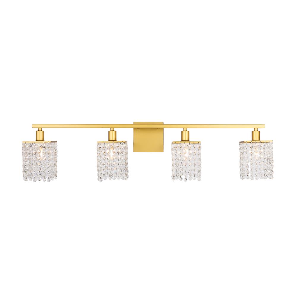 Living District by Elegant Lighting LD7012BR Phineas 4 light Brass and Clear Crystals wall sconce