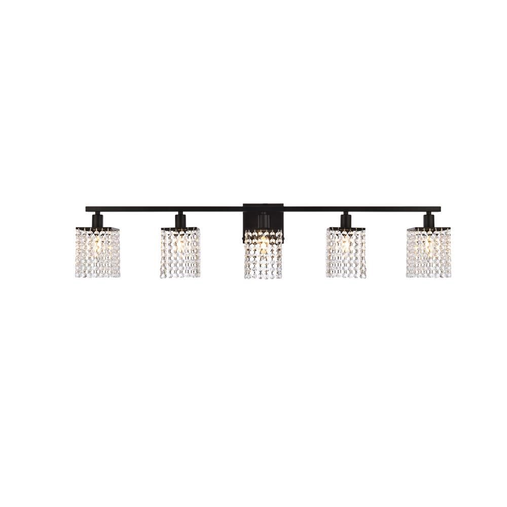 Living District by Elegant Lighting LD7014BK Phineas 5 lights bath sconce in black with clear crystals