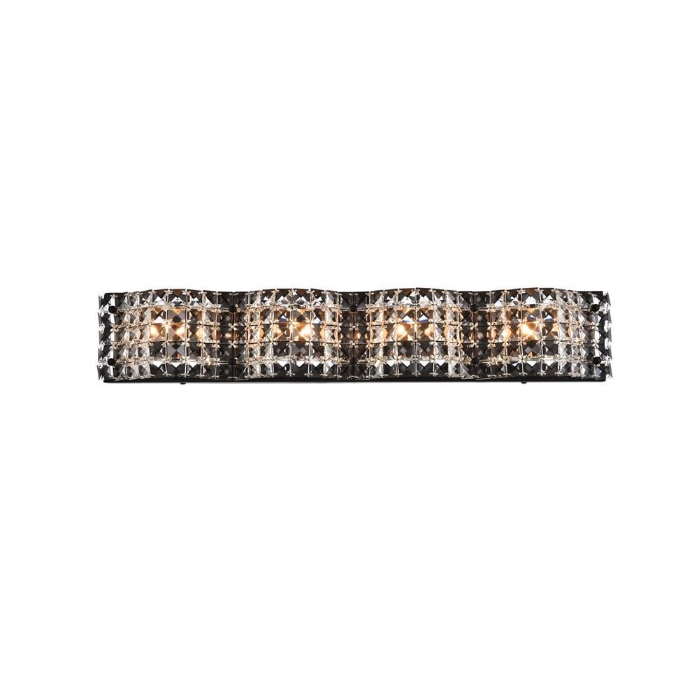 Living District by Elegant Lighting LD7017BK Ollie 4 light bath sconce in black with clear crystals
