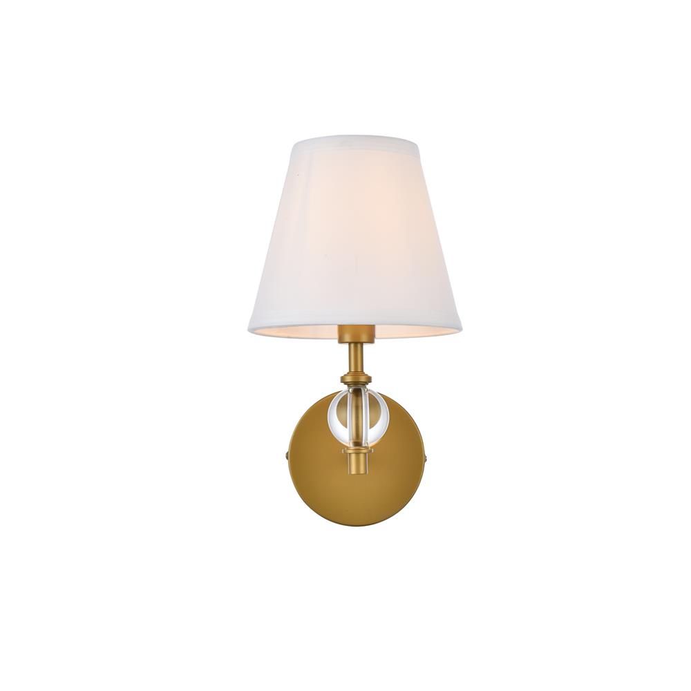 Living District by Elegant Lighting LD7021W6BR Bethany 1 light bath sconce in brass with white fabric shade