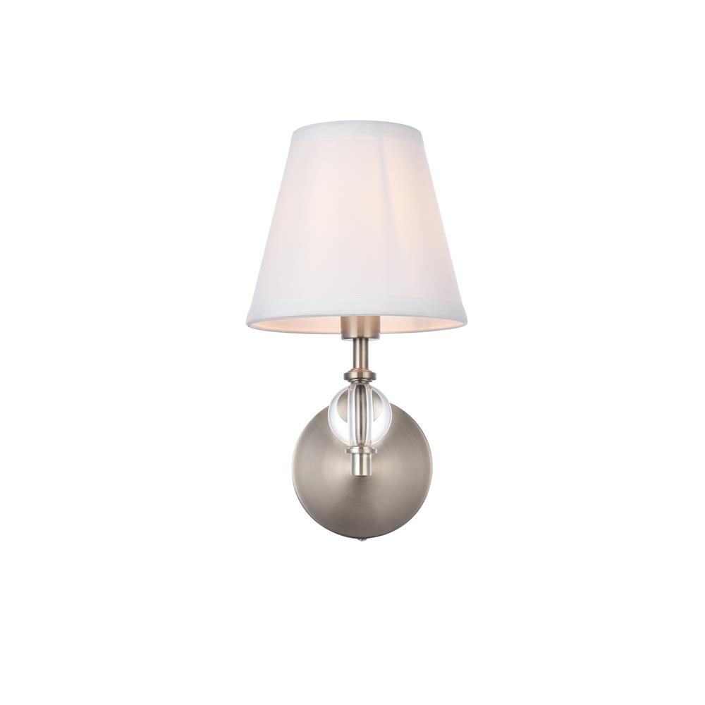 Living District by Elegant Lighting LD7021W6SN Bethany 1 light bath sconce in stain nickel with white fabric shade