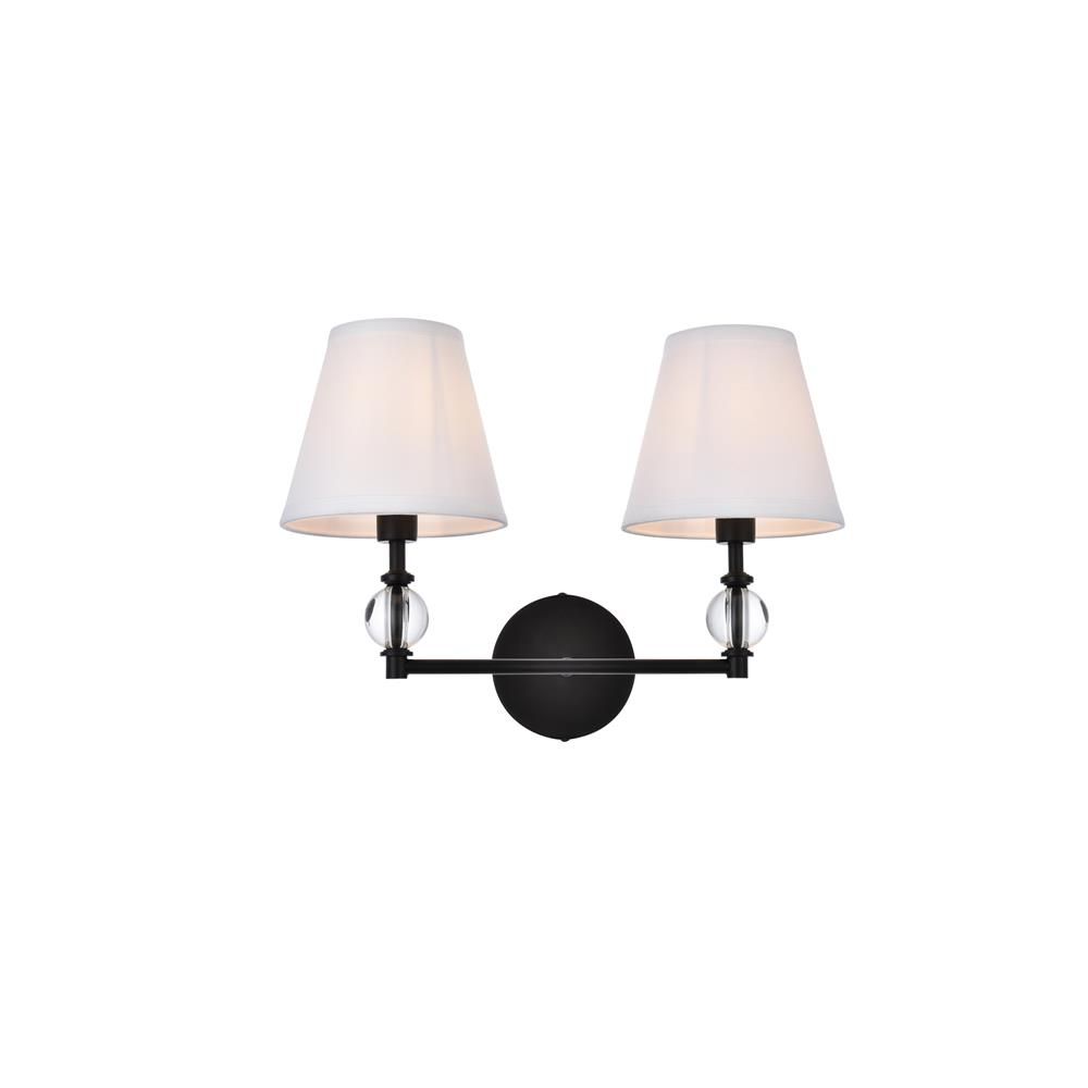 Living District by Elegant Lighting LD7022W15BK Bethany 2 lights bath sconce in black with white fabric shade