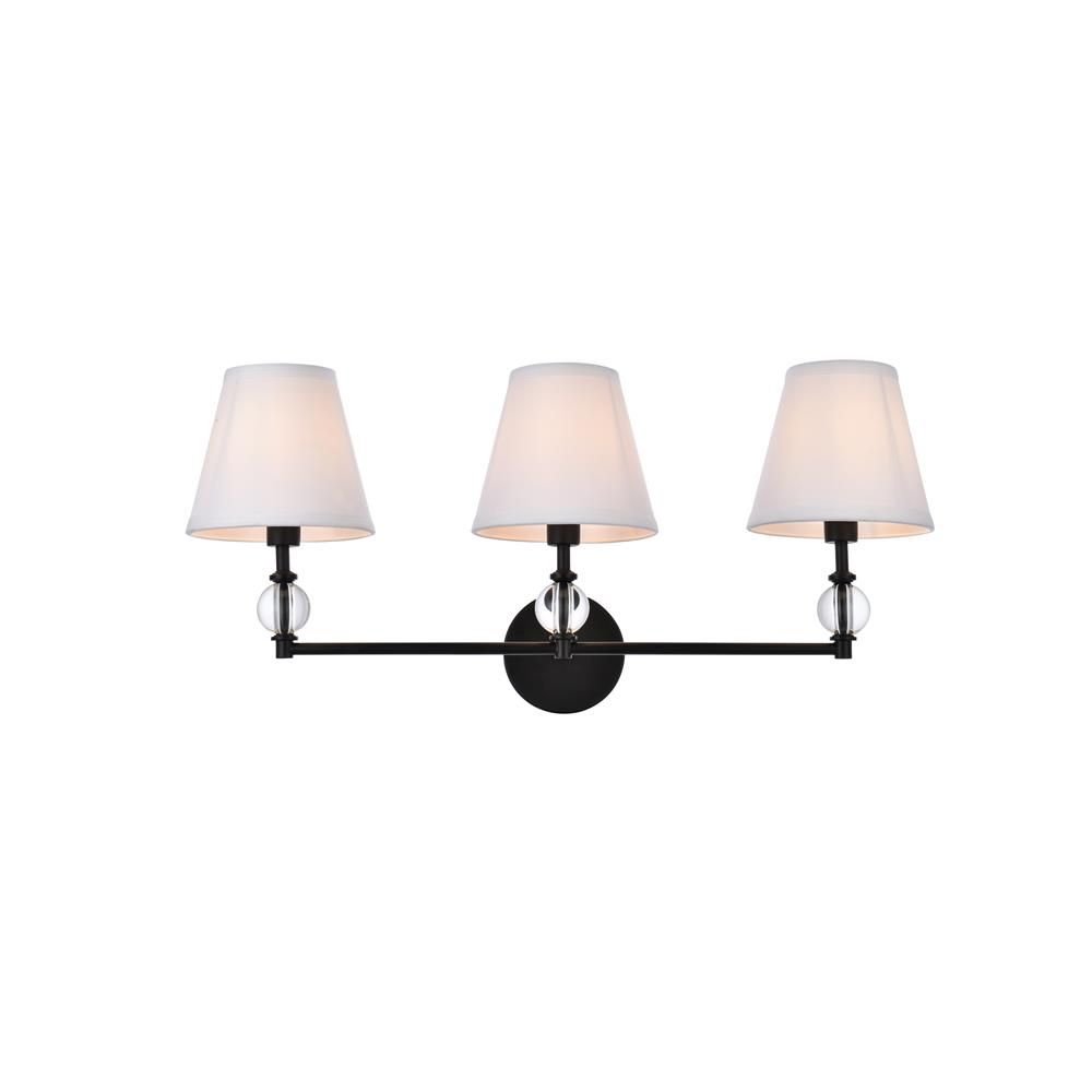 Living District by Elegant Lighting LD7023W24BK Bethany 3 lights bath sconce in black with white fabric shade