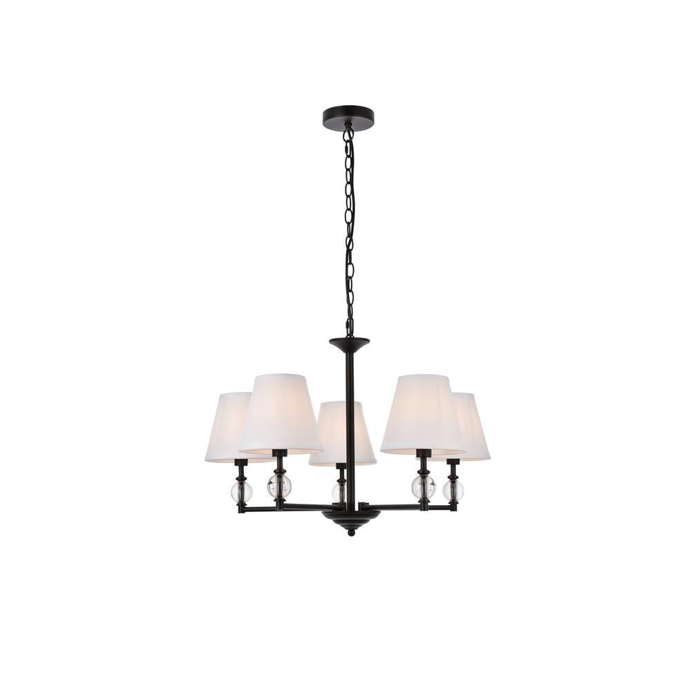 Living District by Elegant Lighting LD7024D25BK Bethany 5 lights pendant in black with white fabric shade