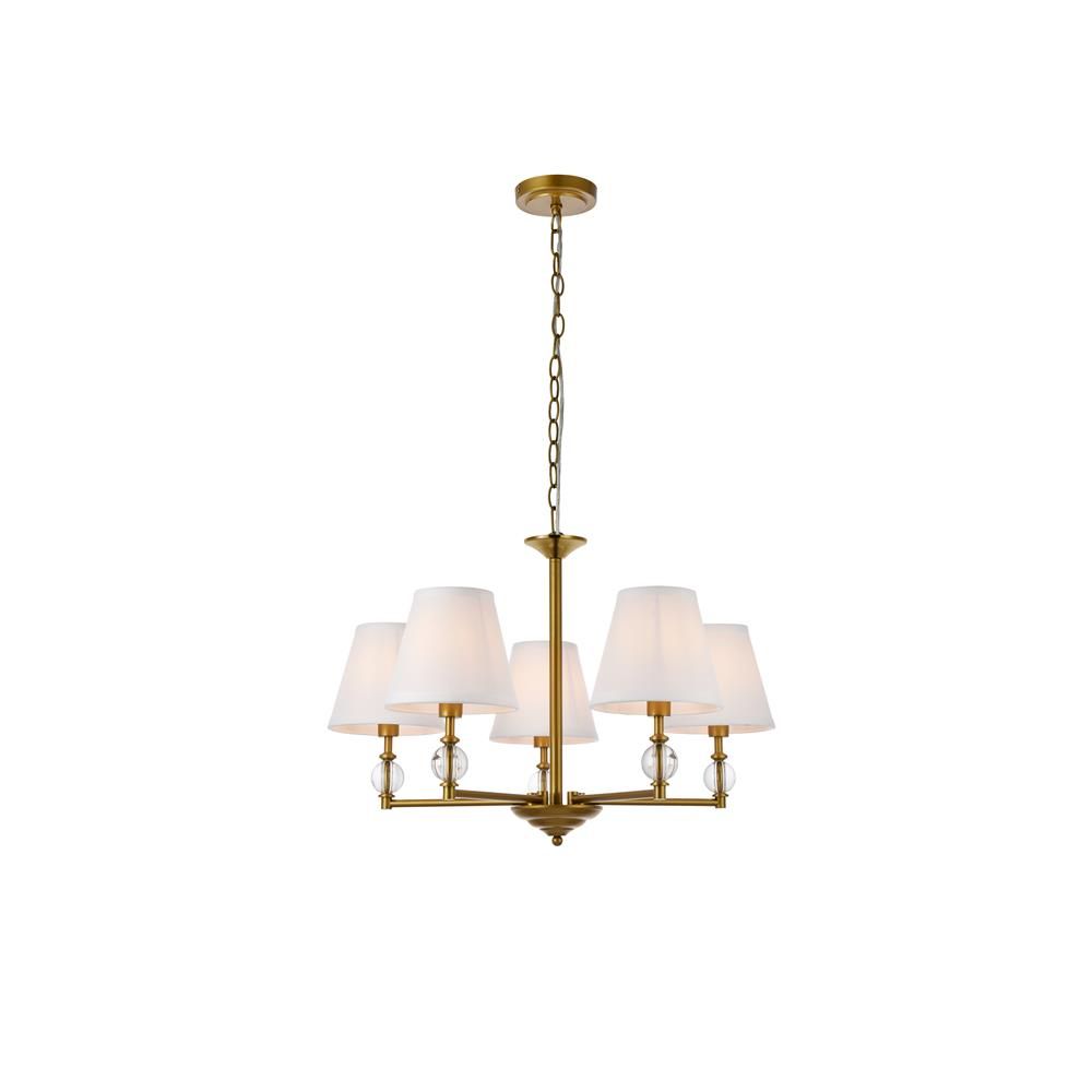 Living District by Elegant Lighting LD7024D25BR Bethany 5 lights pendant in brass with white fabric shade