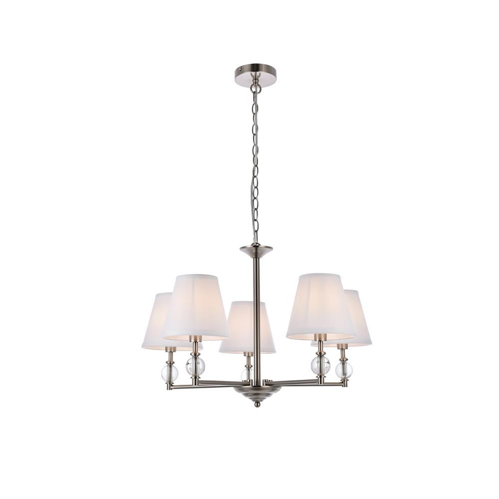 Living District by Elegant Lighting LD7024D25SN Bethany 5 lights pendant in stain nickel with white fabric shade