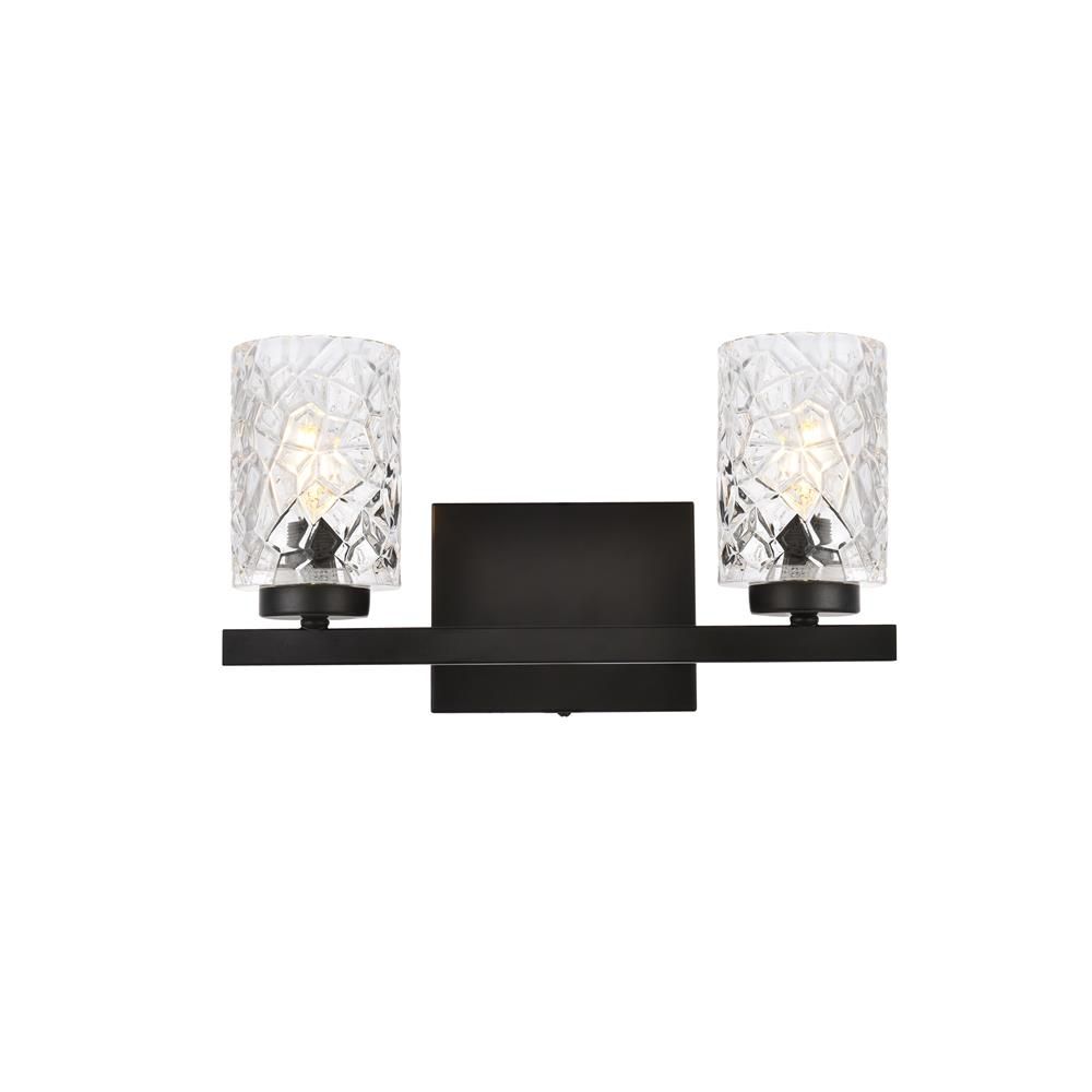 Living District by Elegant Lighting LD7026W14BK Cassie 2 lights bath sconce in black with clear shade