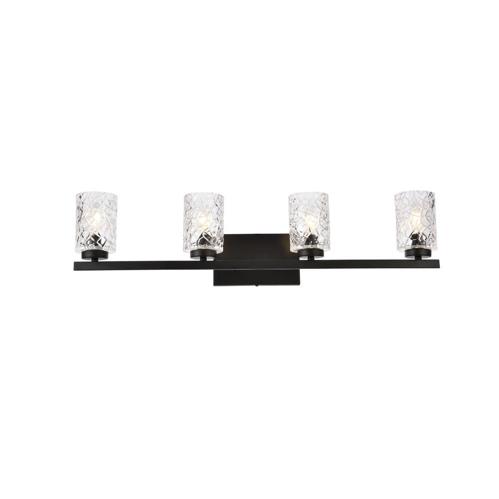 Living District by Elegant Lighting LD7028W32BK Cassie 4 lights bath sconce in black with clear shade