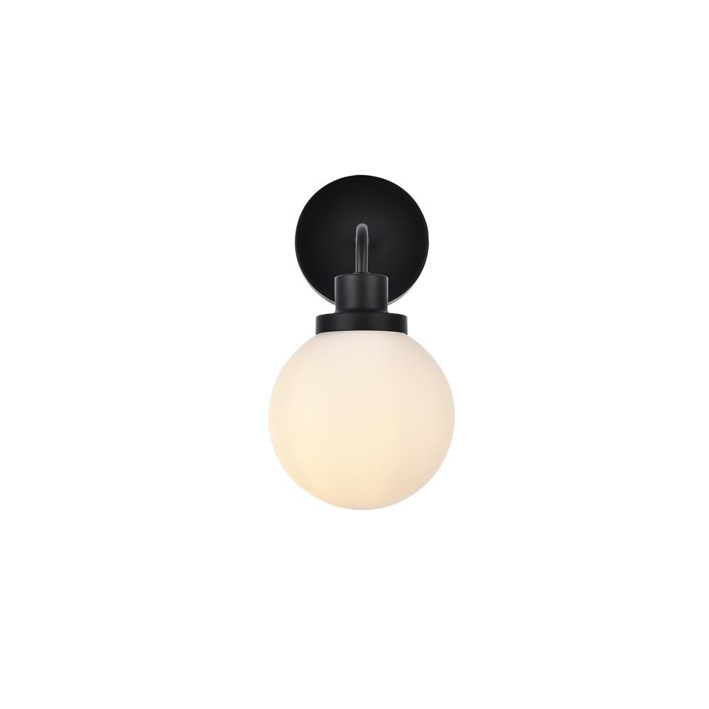 Living District by Elegant Lighting LD7030W8BK Hanson 1 light bath sconce in black with frosted shade