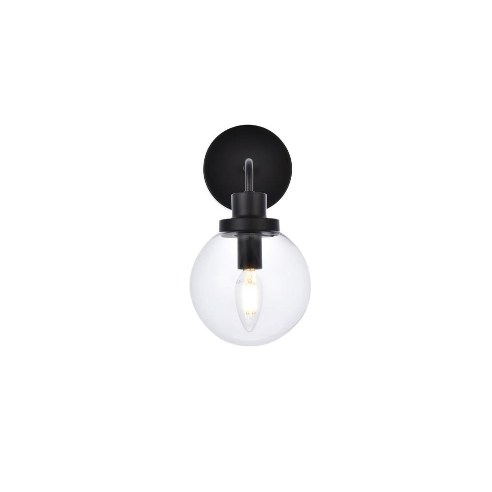 Living District by Elegant Lighting LD7031W8BK Hanson 1 light bath sconce in black with clear shade