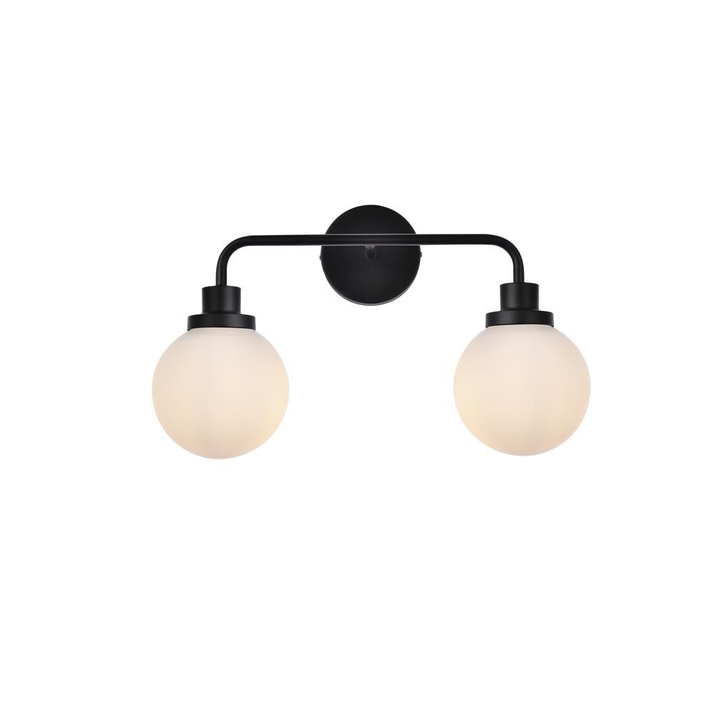 Living District by Elegant Lighting LD7032W19BK Hanson 2 lights bath sconce in black with frosted shade