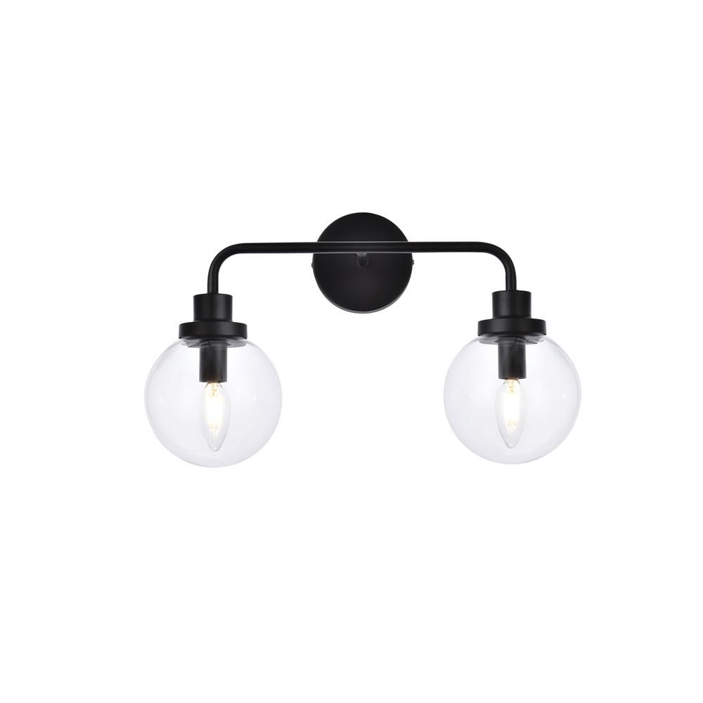 Living District by Elegant Lighting LD7033W19BK Hanson 2 lights bath sconce in black with clear shade