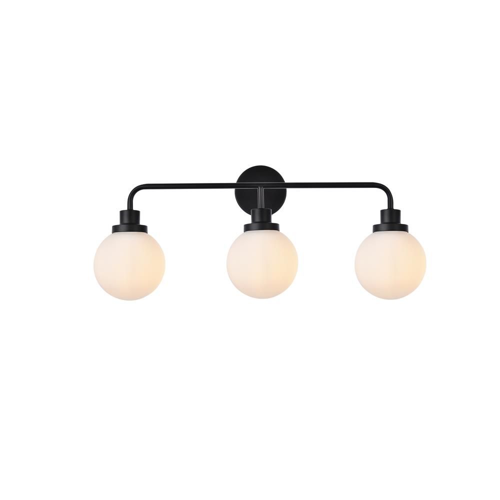 Living District by Elegant Lighting LD7034W28BK Hanson 3 lights bath sconce in black with frosted shade