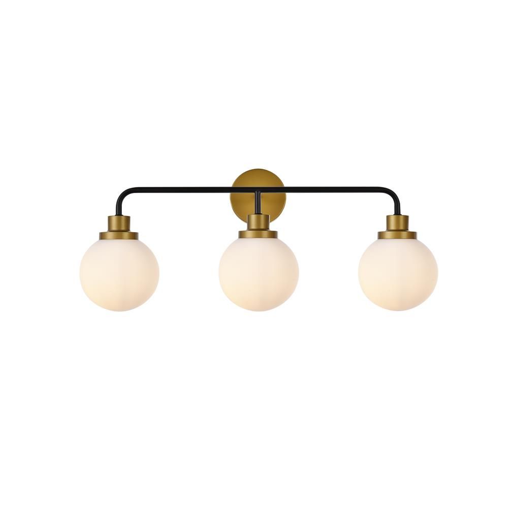 Living District by Elegant Lighting LD7034W28BRB Hanson 3 lights bath sconce in black with brass with frosted shade
