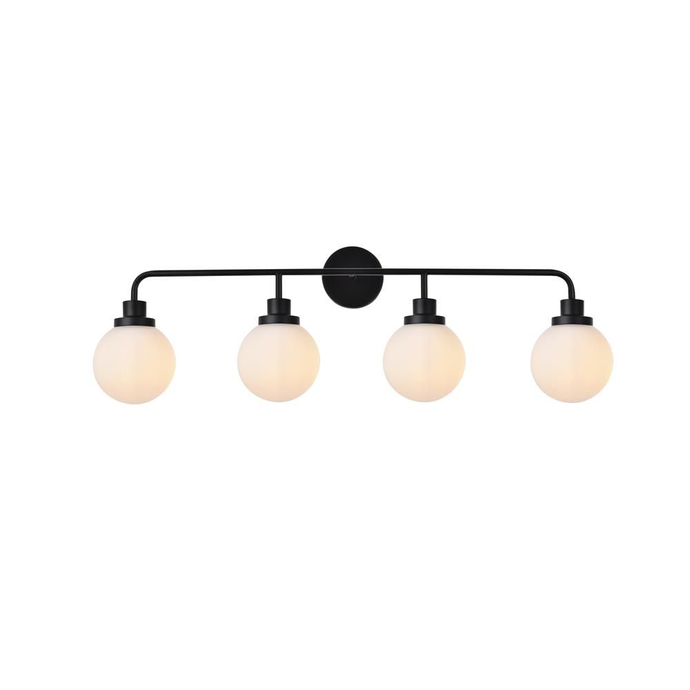 Living District by Elegant Lighting LD7036W38BK Hanson 4 lights bath sconce in black with frosted shade