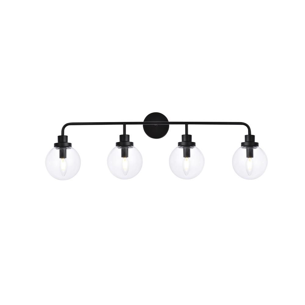 Living District by Elegant Lighting LD7037W38BK Hanson 4 lights bath sconce in black with clear shade