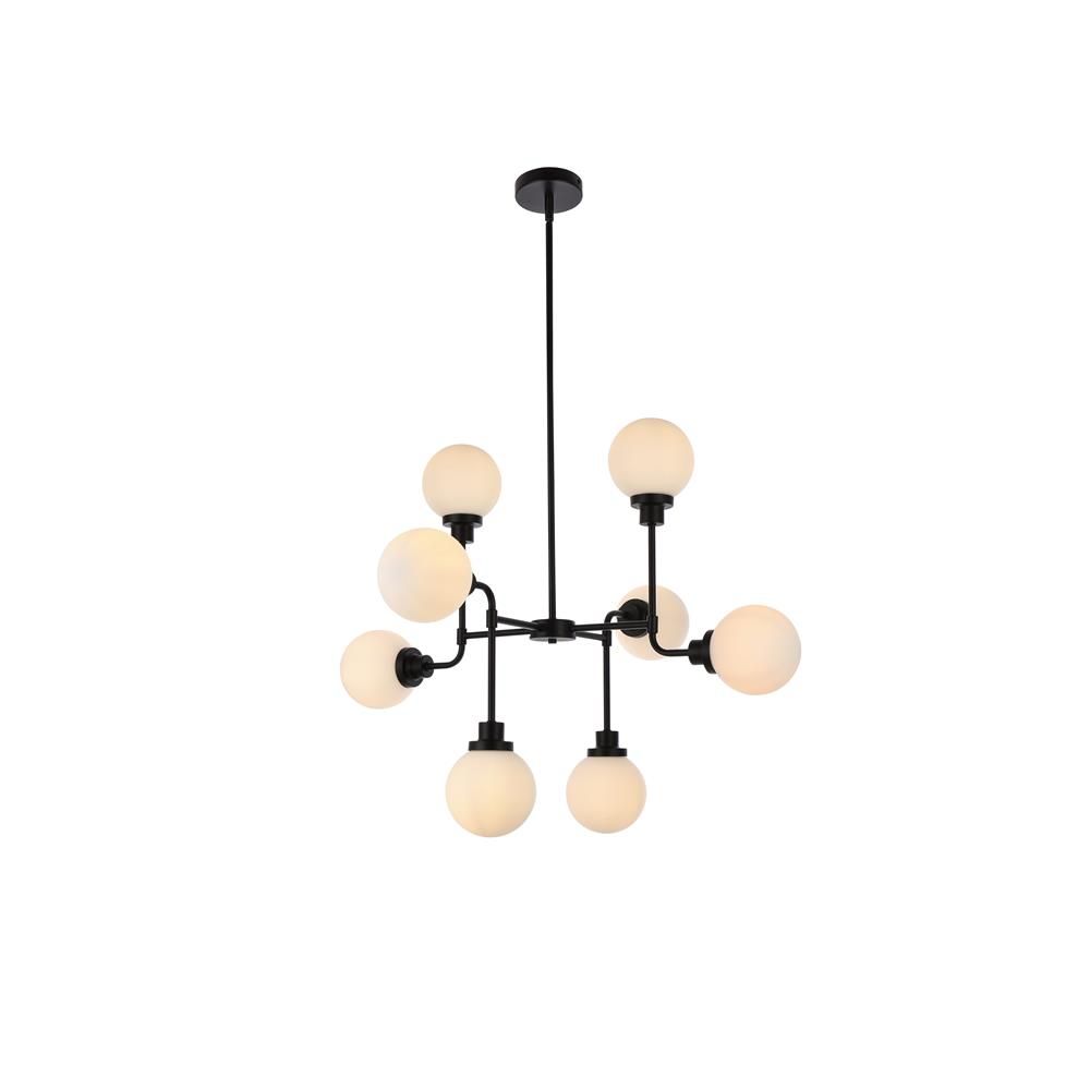Living District by Elegant Lighting LD7038D36BK Hanson 8 lights pendant in black with frosted shade