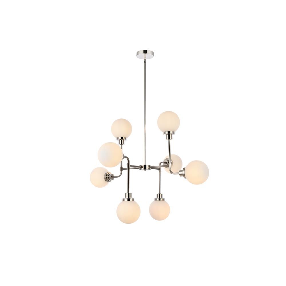 Living District by Elegant Lighting LD7038D36PN Hanson 8 lights pendant in polished nickel with frosted shade