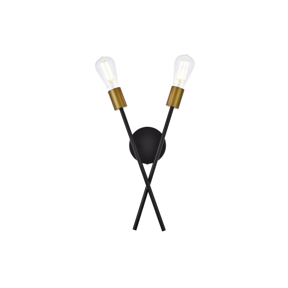 Living District by Elegant Lighting LD7053W7BRB Armin 2 lights wall sconce in black with brass