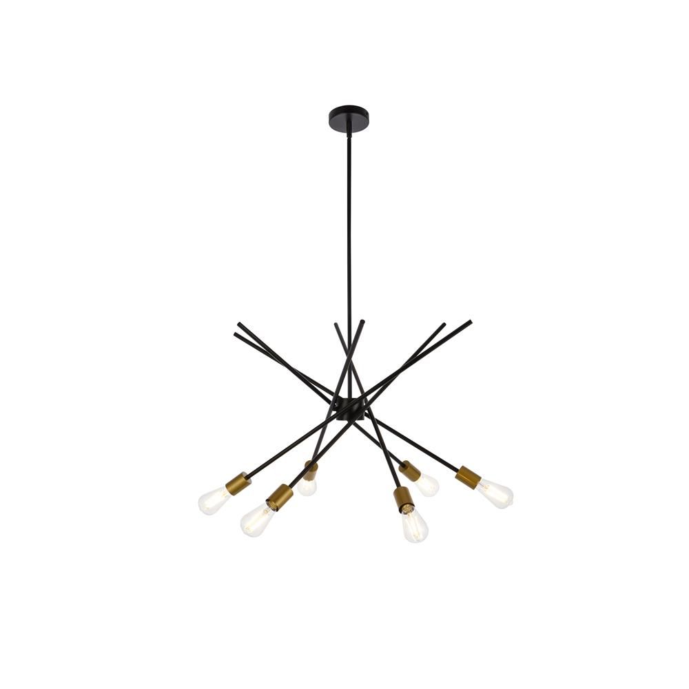 Living District by Elegant Lighting LD7054D32BRB Armin 6 lights pendant in black with brass