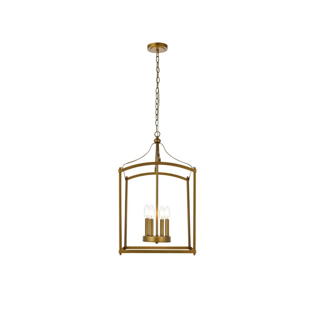 Living District by Elegant Lighting LD7070D15BR Janet 4 lights pendant in brass