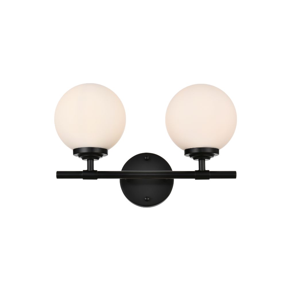 Living District by Elegant Lighting LD7301W15BLK Ansley 2 light Black and frosted white Bath Sconce