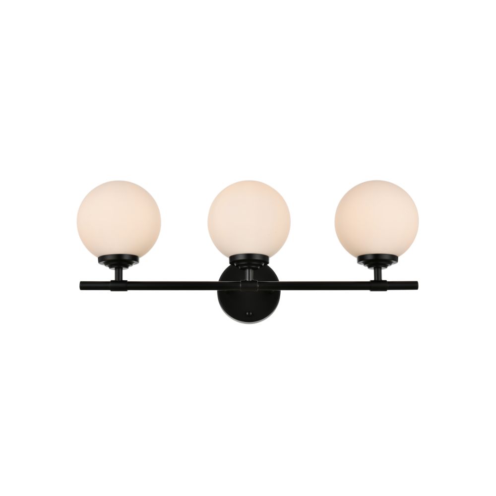 Living District by Elegant Lighting LD7301W24BLK Ansley 3 light Black and frosted white Bath Sconce