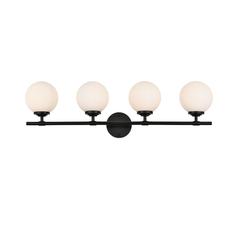 Living District by Elegant Lighting LD7301W33BLK Ansley 4 light Black and frosted white Bath Sconce