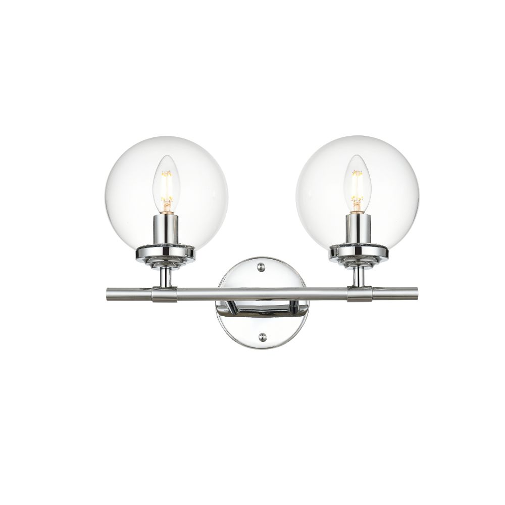 Living District by Elegant Lighting LD7302W15CH Ingrid 2 light Chrome and Clear Bath Sconce