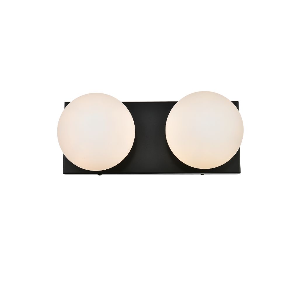 Living District by Elegant Lighting LD7303W14BLK Jaylin 2 light Black and frosted white Bath Sconce