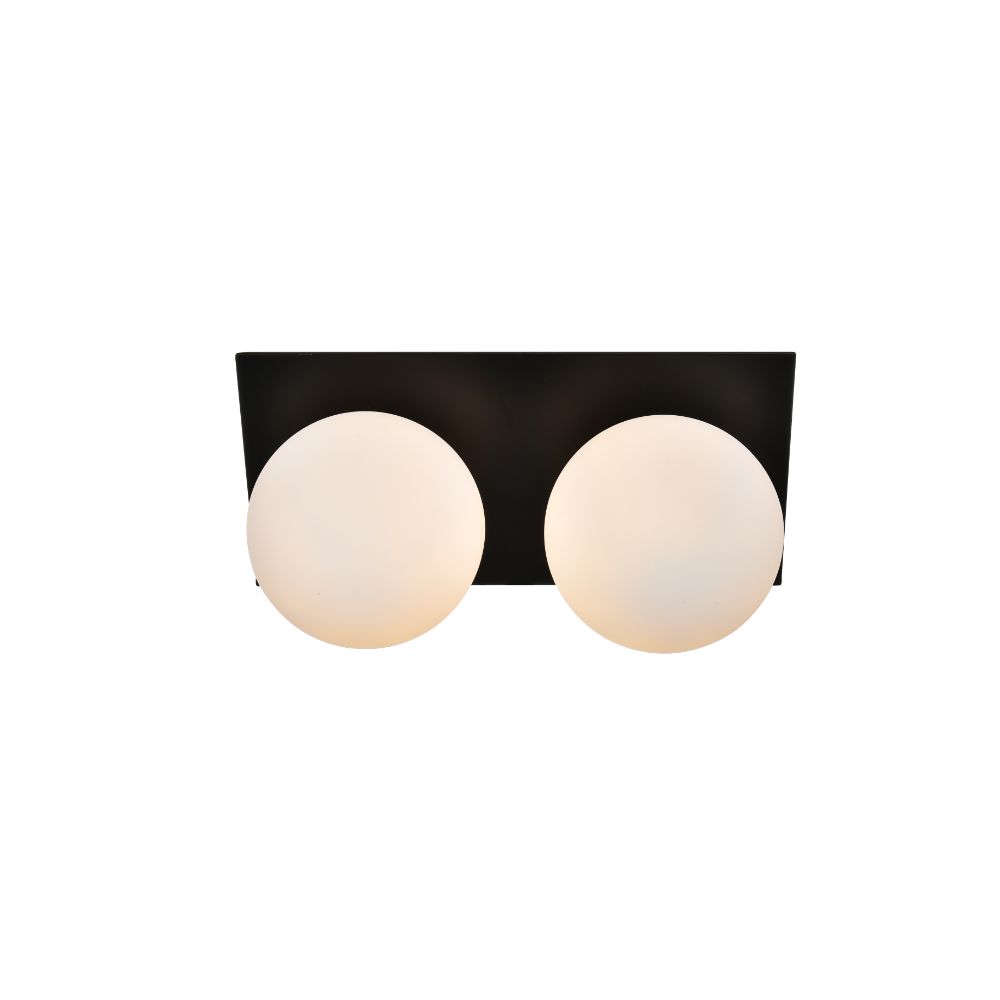 Living District by Elegant Lighting LD7304W14BLK Jillian 2 light Black and frosted white Bath Sconce