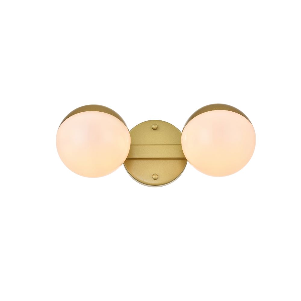 Living District by Elegant Lighting LD7305W13BRA Majesty 2 light Brass and frosted white Bath Sconce