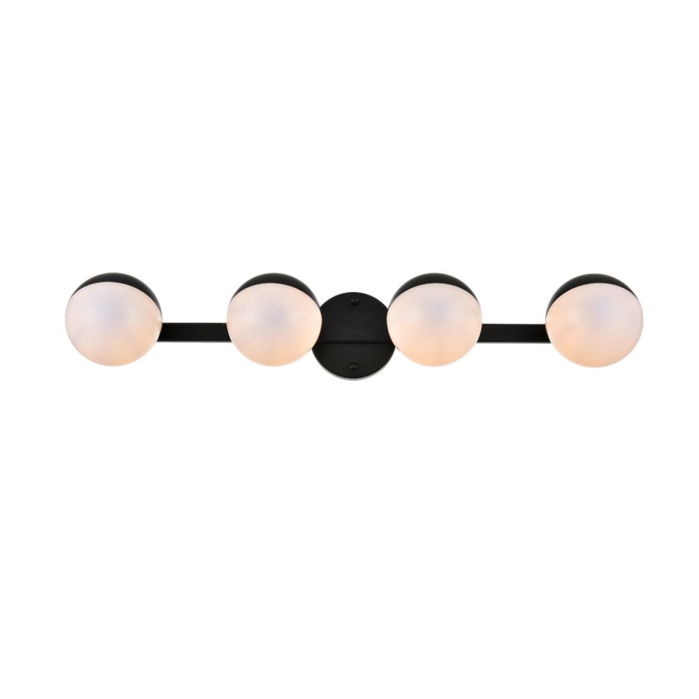 Living District by Elegant Lighting LD7305W29BLK Majesty 4 light Black and frosted white Bath Sconce