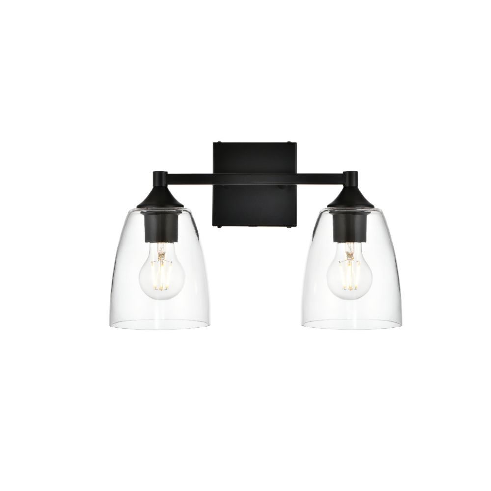 Living District by Elegant Lighting LD7307W15BLK Gianni 2 light Black and Clear Bath Sconce