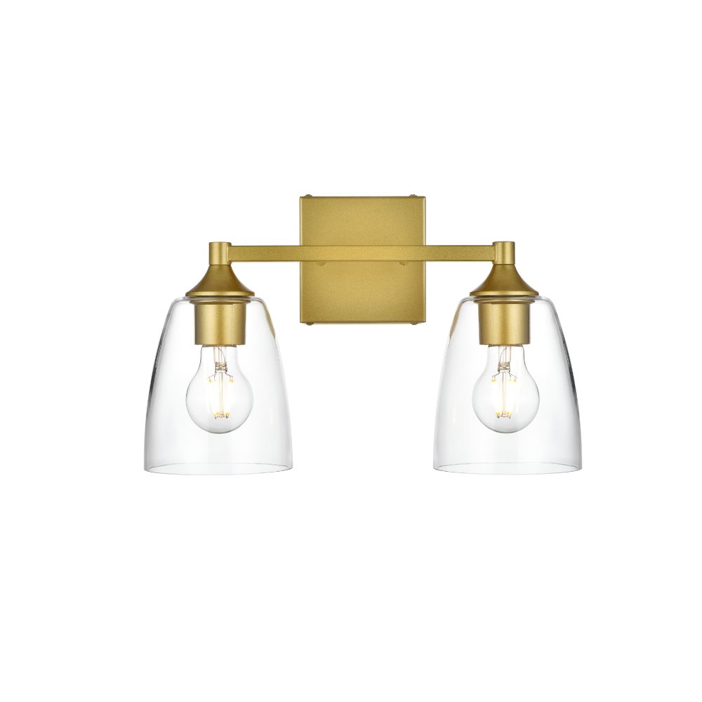 Living District by Elegant Lighting LD7307W15BRA Gianni 2 light Brass and Clear Bath Sconce