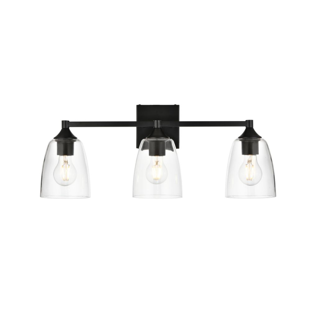 Living District by Elegant Lighting LD7307W24BLK Gianni 3 light Black and Clear Bath Sconce