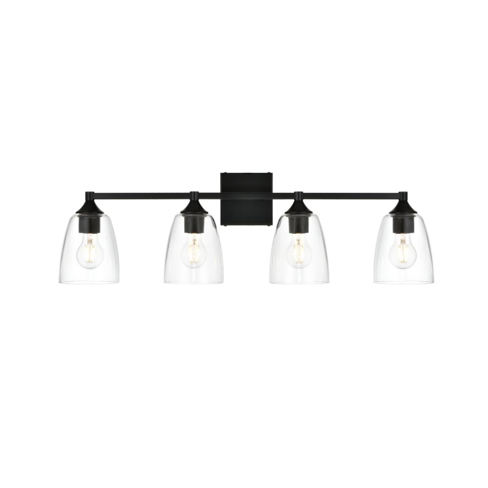 Living District by Elegant Lighting LD7307W32BLK Gianni 4 light Black and Clear Bath Sconce